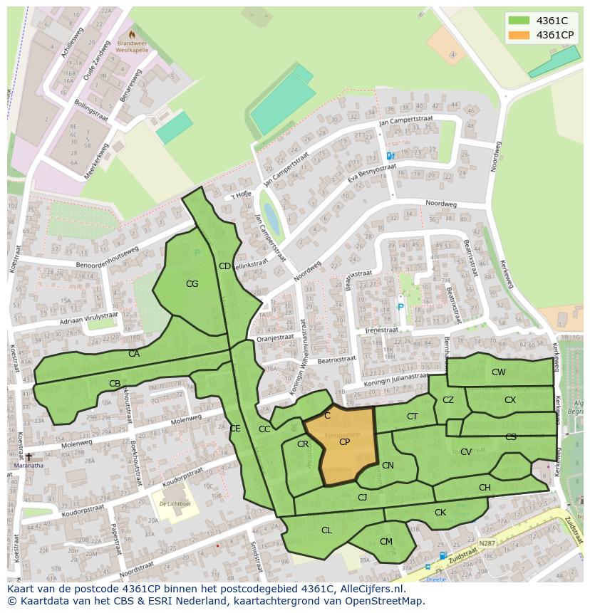 Afbeelding van het postcodegebied 4361 CP op de kaart.