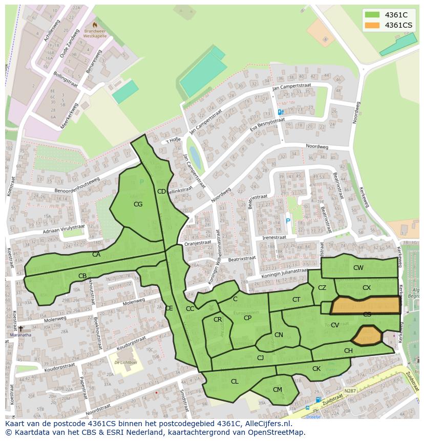 Afbeelding van het postcodegebied 4361 CS op de kaart.