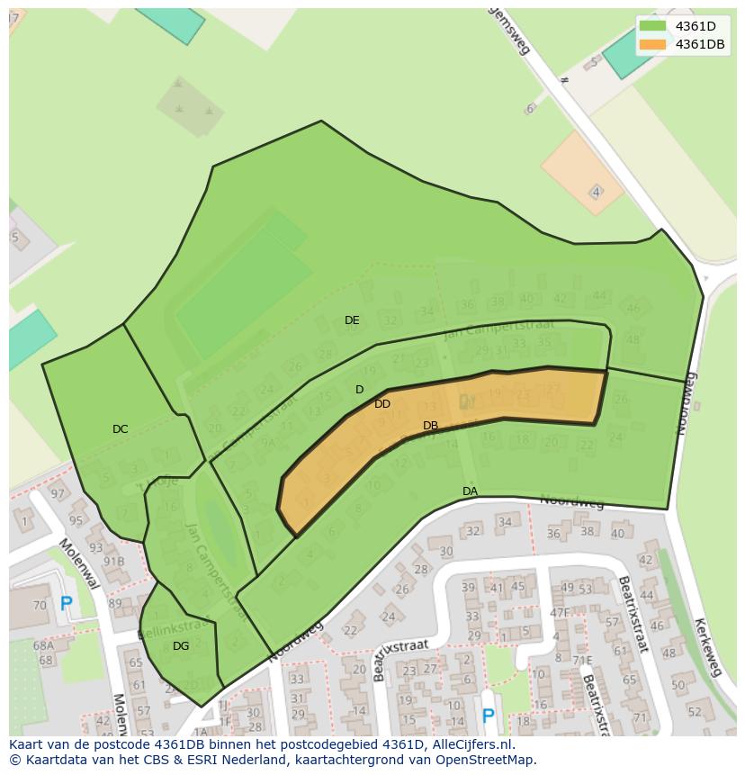 Afbeelding van het postcodegebied 4361 DB op de kaart.