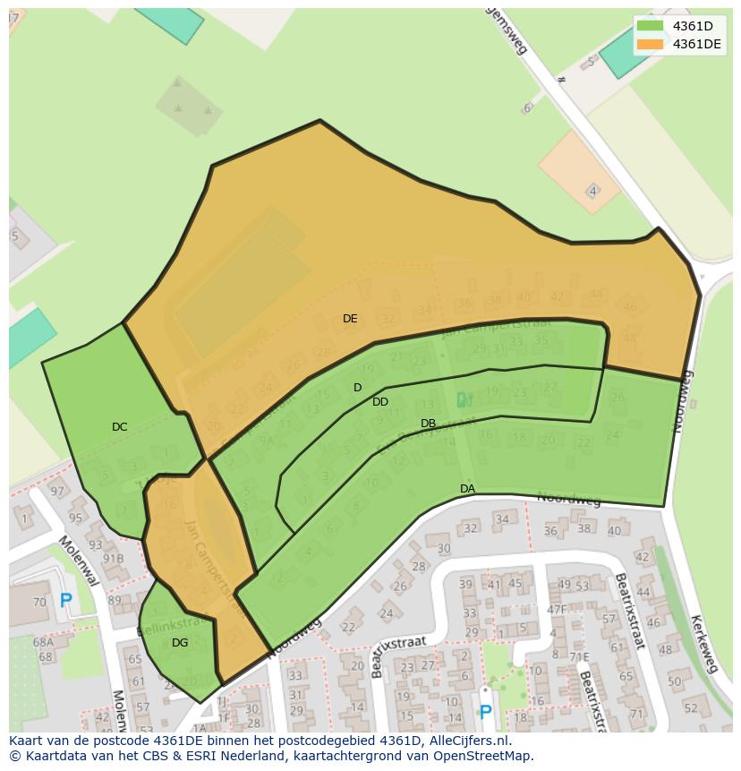 Afbeelding van het postcodegebied 4361 DE op de kaart.