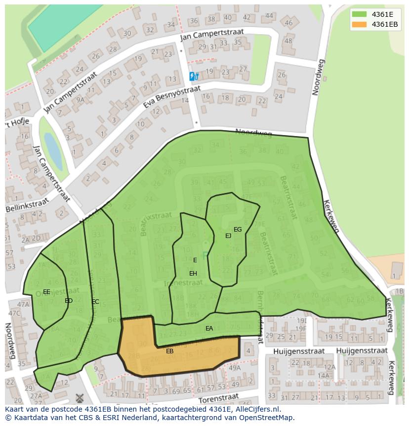 Afbeelding van het postcodegebied 4361 EB op de kaart.
