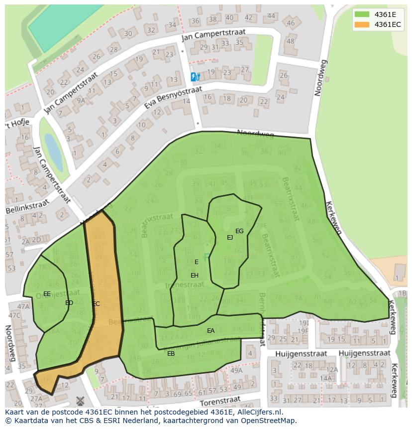 Afbeelding van het postcodegebied 4361 EC op de kaart.