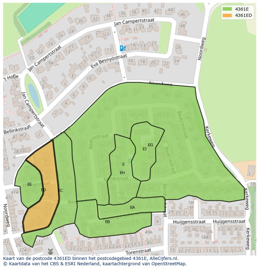Afbeelding van het postcodegebied 4361 ED op de kaart.
