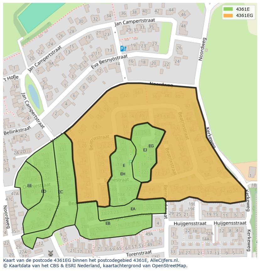 Afbeelding van het postcodegebied 4361 EG op de kaart.