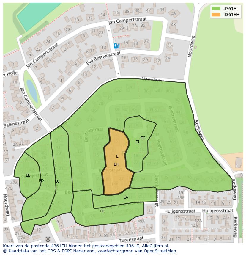 Afbeelding van het postcodegebied 4361 EH op de kaart.