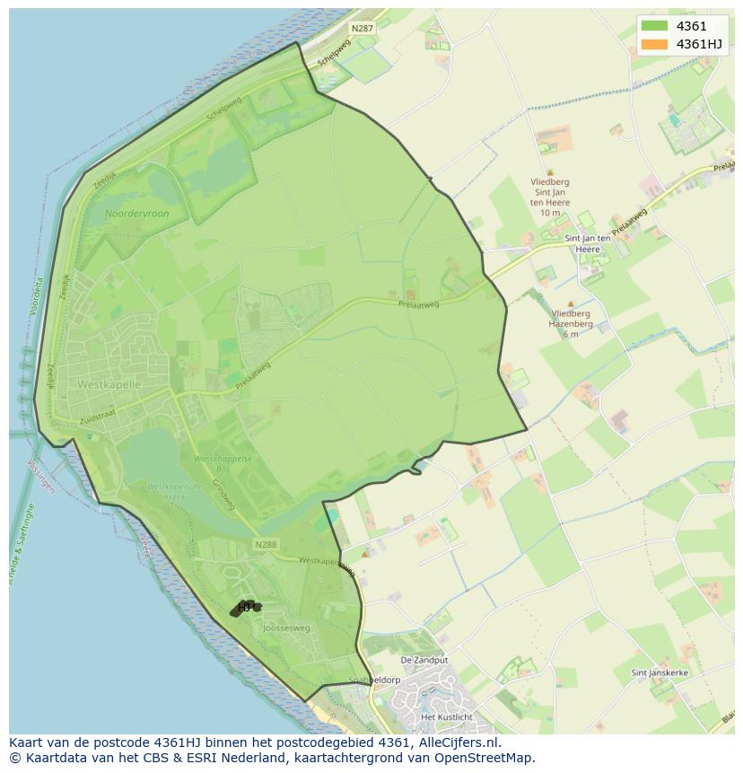 Afbeelding van het postcodegebied 4361 HJ op de kaart.
