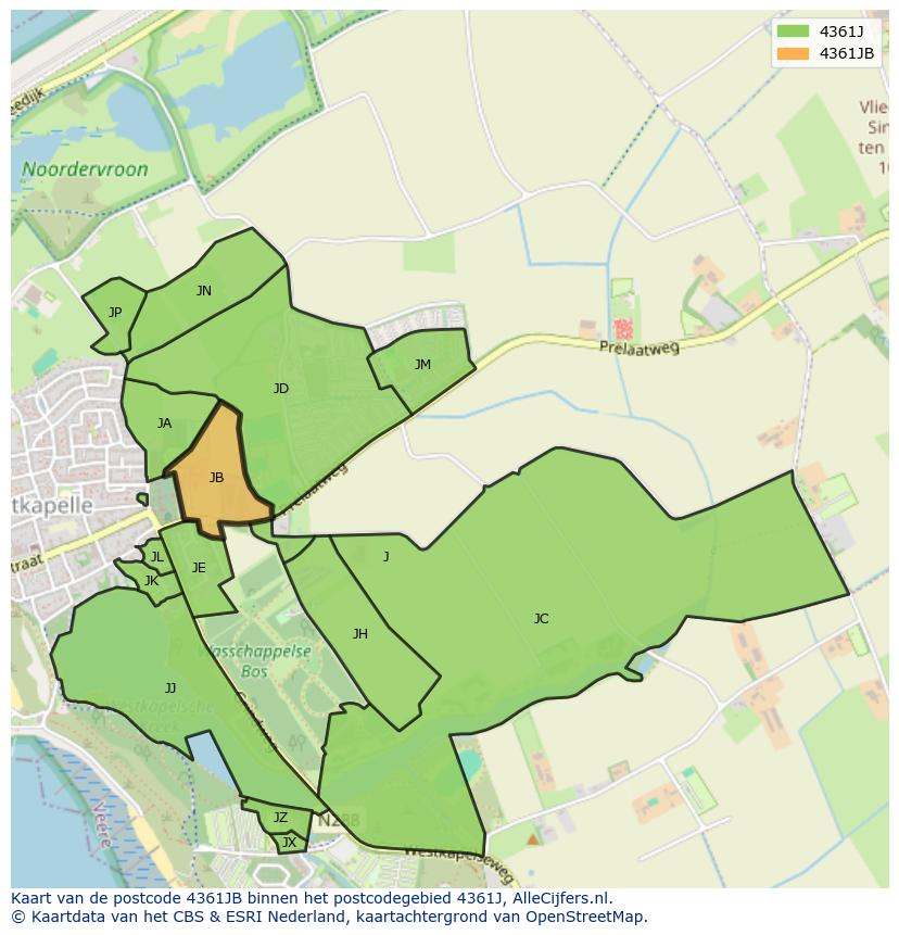 Afbeelding van het postcodegebied 4361 JB op de kaart.