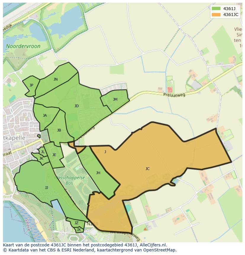 Afbeelding van het postcodegebied 4361 JC op de kaart.