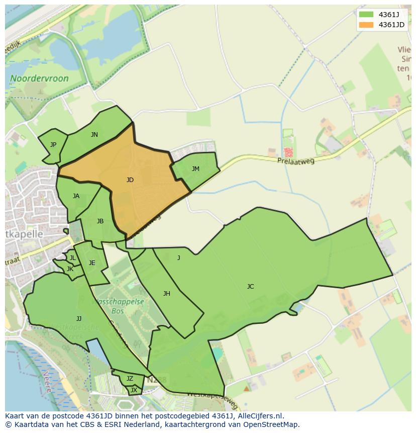 Afbeelding van het postcodegebied 4361 JD op de kaart.