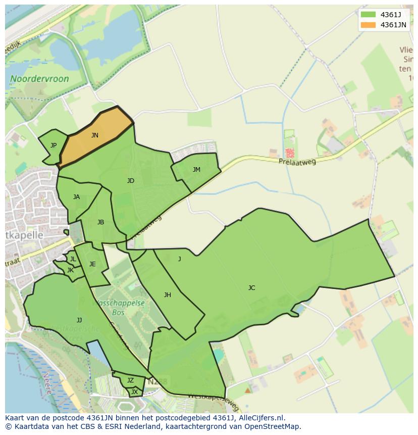 Afbeelding van het postcodegebied 4361 JN op de kaart.