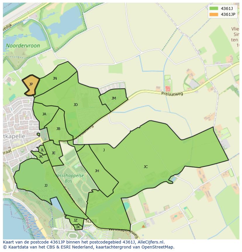 Afbeelding van het postcodegebied 4361 JP op de kaart.