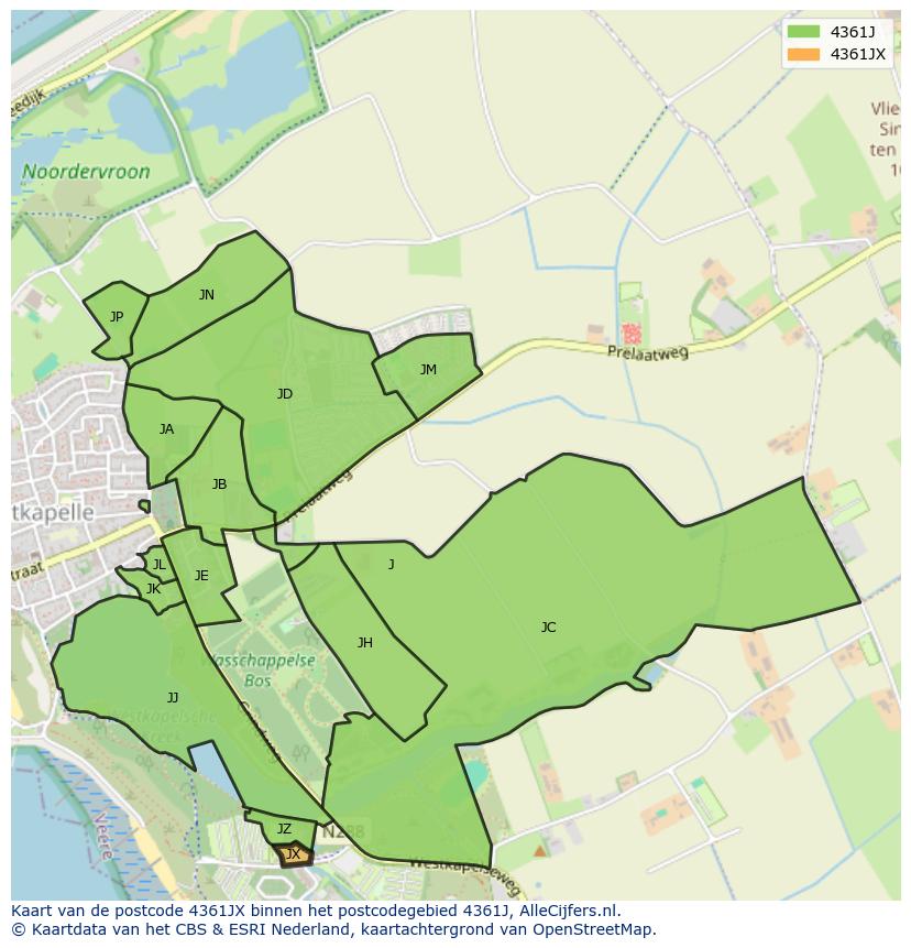 Afbeelding van het postcodegebied 4361 JX op de kaart.