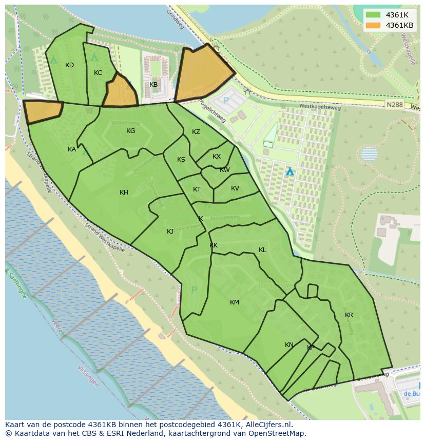 Afbeelding van het postcodegebied 4361 KB op de kaart.