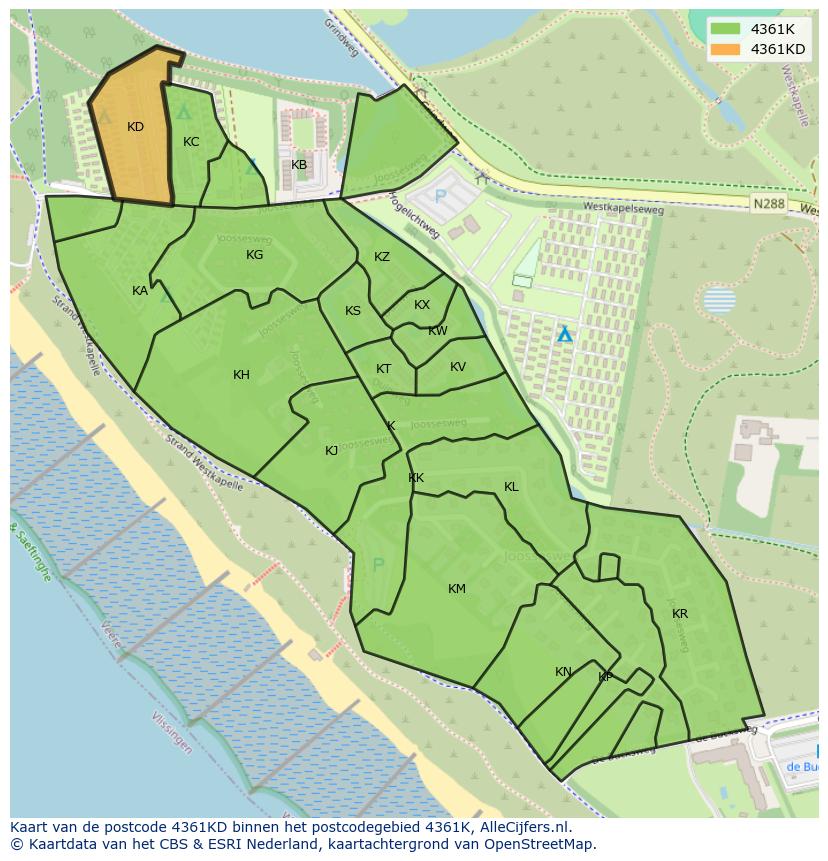 Afbeelding van het postcodegebied 4361 KD op de kaart.