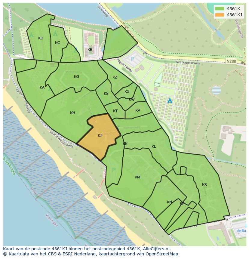 Afbeelding van het postcodegebied 4361 KJ op de kaart.