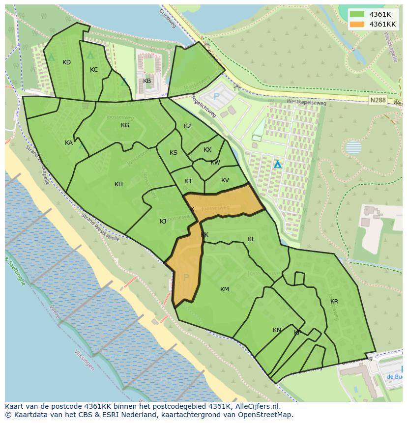 Afbeelding van het postcodegebied 4361 KK op de kaart.