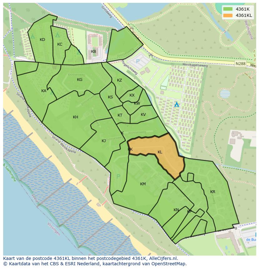 Afbeelding van het postcodegebied 4361 KL op de kaart.