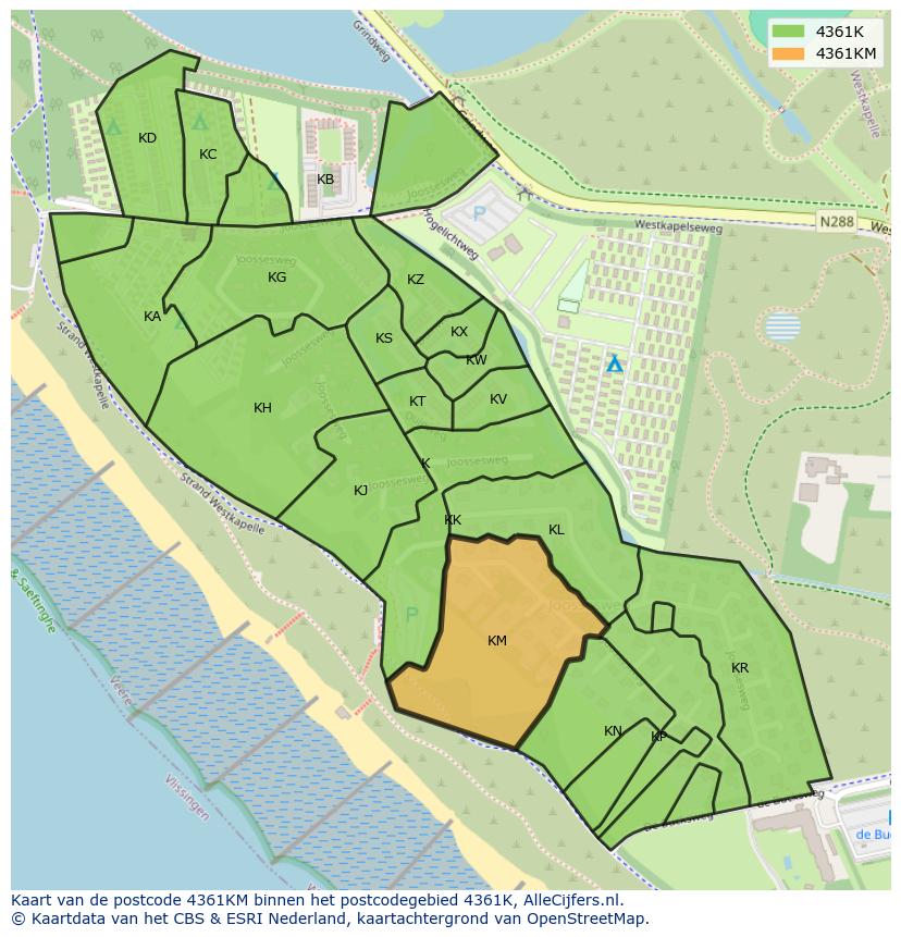 Afbeelding van het postcodegebied 4361 KM op de kaart.