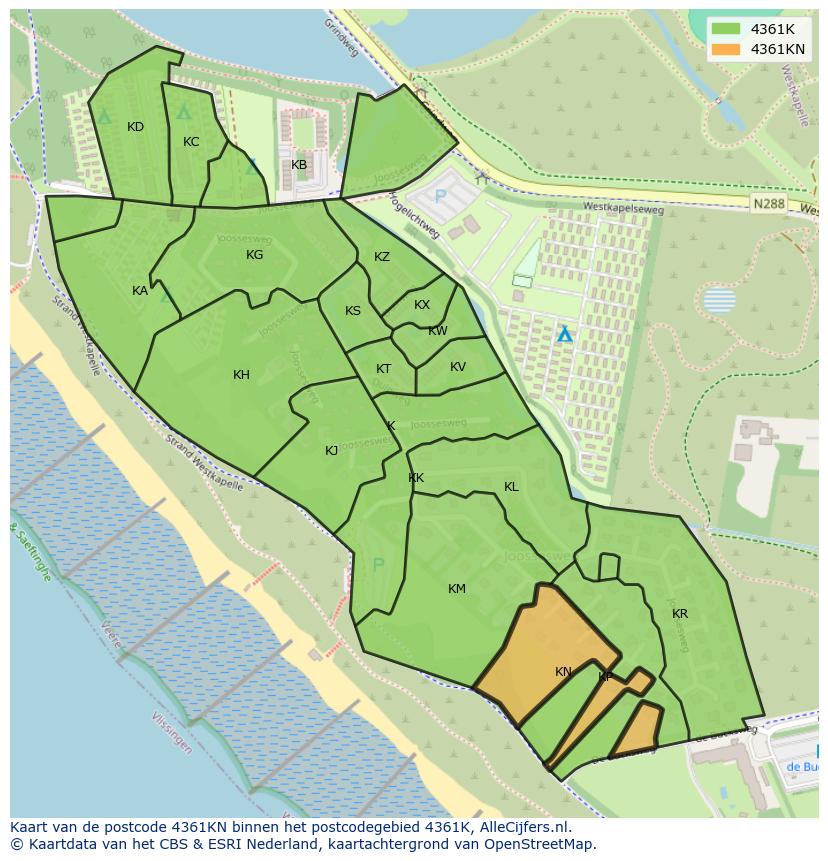 Afbeelding van het postcodegebied 4361 KN op de kaart.