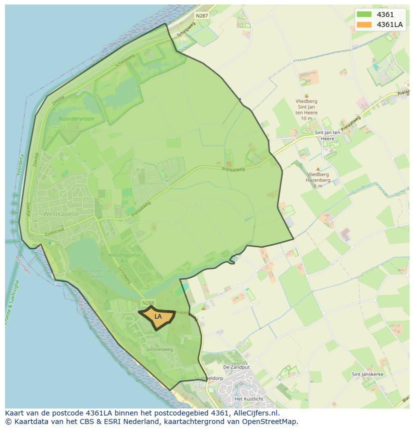 Afbeelding van het postcodegebied 4361 LA op de kaart.