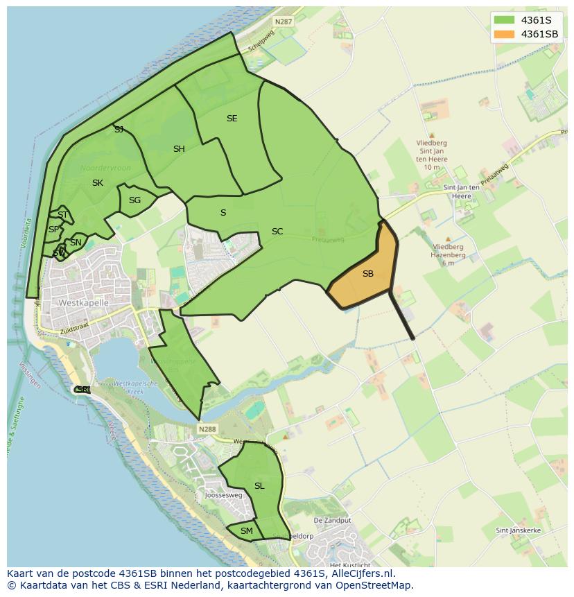 Afbeelding van het postcodegebied 4361 SB op de kaart.