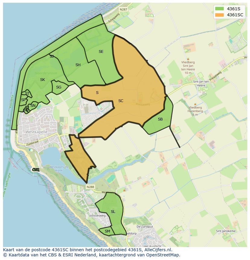 Afbeelding van het postcodegebied 4361 SC op de kaart.