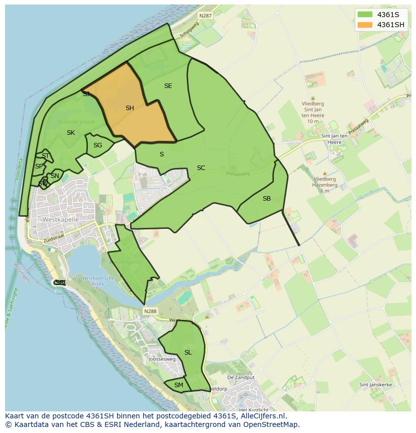 Afbeelding van het postcodegebied 4361 SH op de kaart.