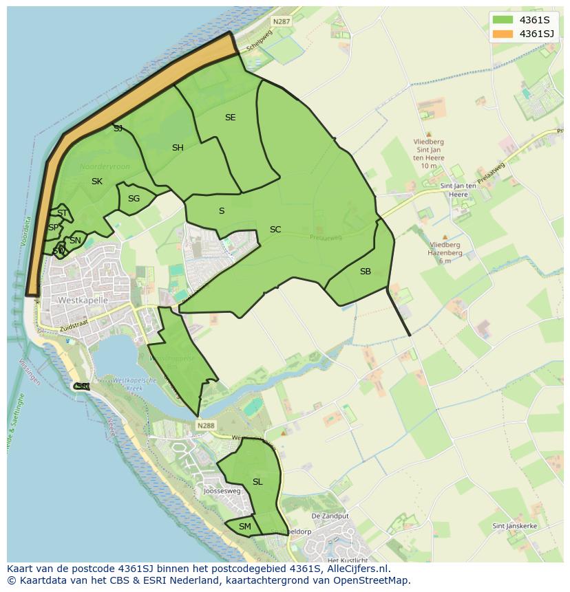 Afbeelding van het postcodegebied 4361 SJ op de kaart.