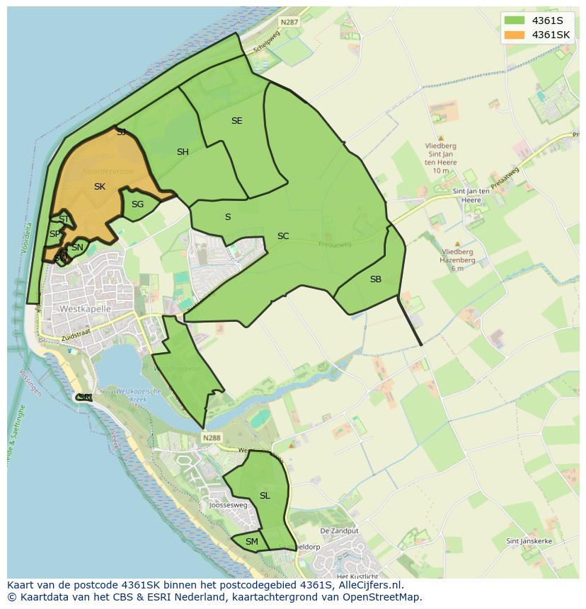 Afbeelding van het postcodegebied 4361 SK op de kaart.