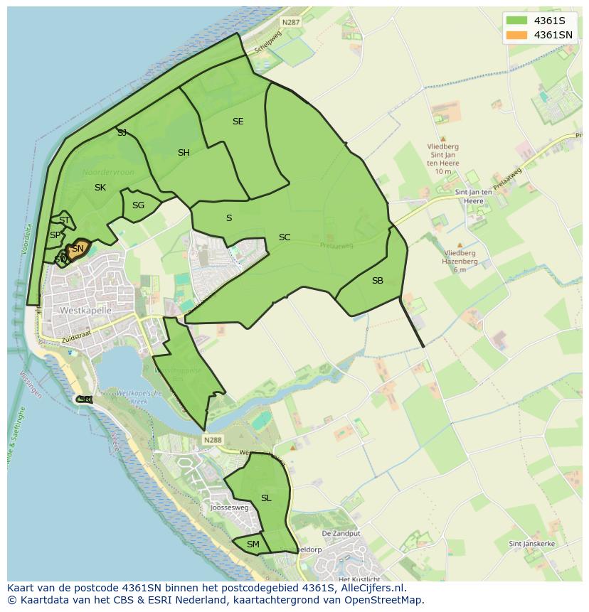 Afbeelding van het postcodegebied 4361 SN op de kaart.
