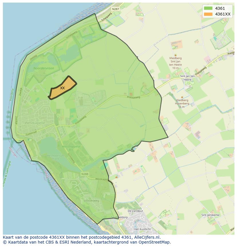 Afbeelding van het postcodegebied 4361 XX op de kaart.