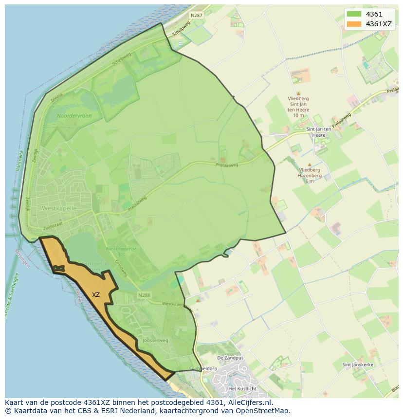 Afbeelding van het postcodegebied 4361 XZ op de kaart.