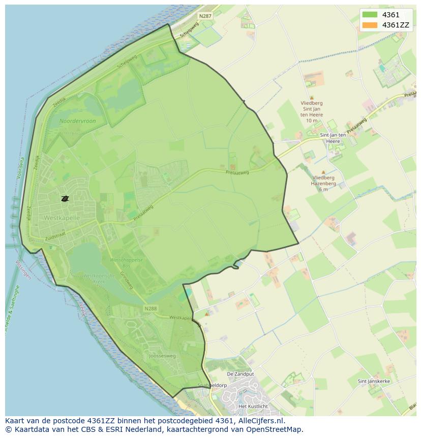 Afbeelding van het postcodegebied 4361 ZZ op de kaart.