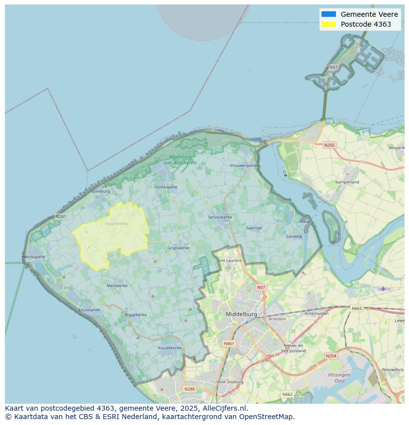Afbeelding van het postcodegebied 4363 op de kaart.