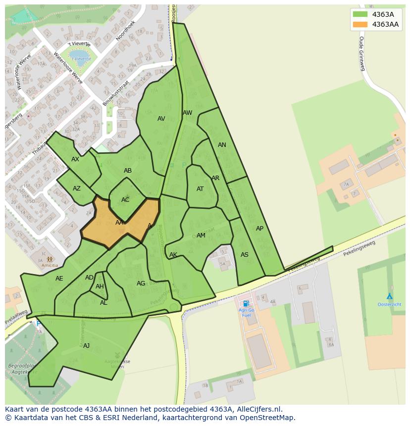 Afbeelding van het postcodegebied 4363 AA op de kaart.