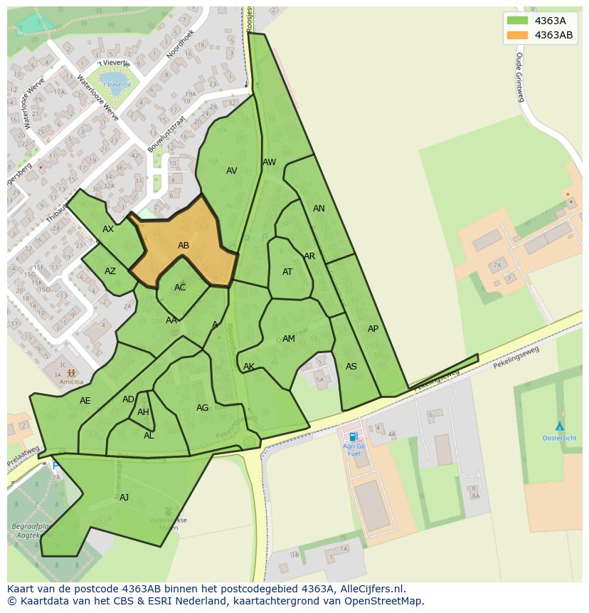 Afbeelding van het postcodegebied 4363 AB op de kaart.