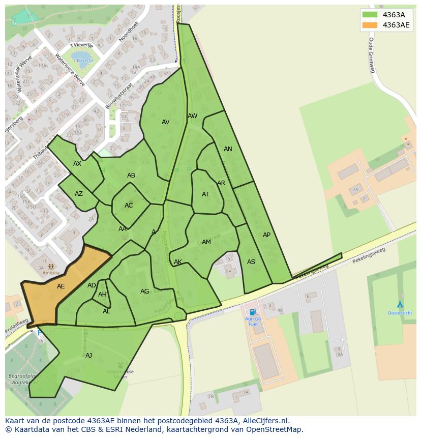 Afbeelding van het postcodegebied 4363 AE op de kaart.