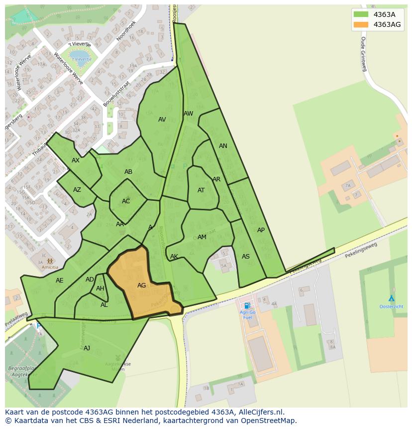 Afbeelding van het postcodegebied 4363 AG op de kaart.