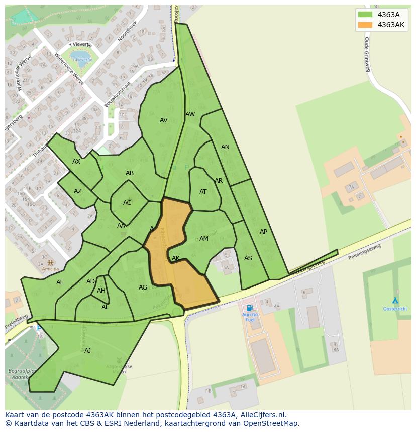 Afbeelding van het postcodegebied 4363 AK op de kaart.