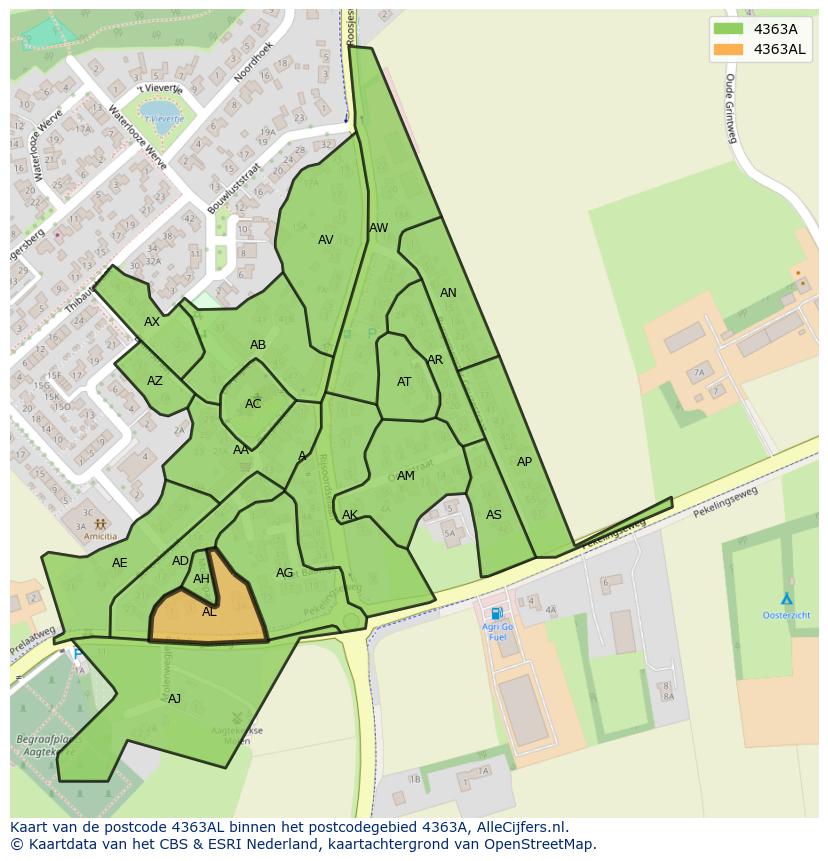 Afbeelding van het postcodegebied 4363 AL op de kaart.