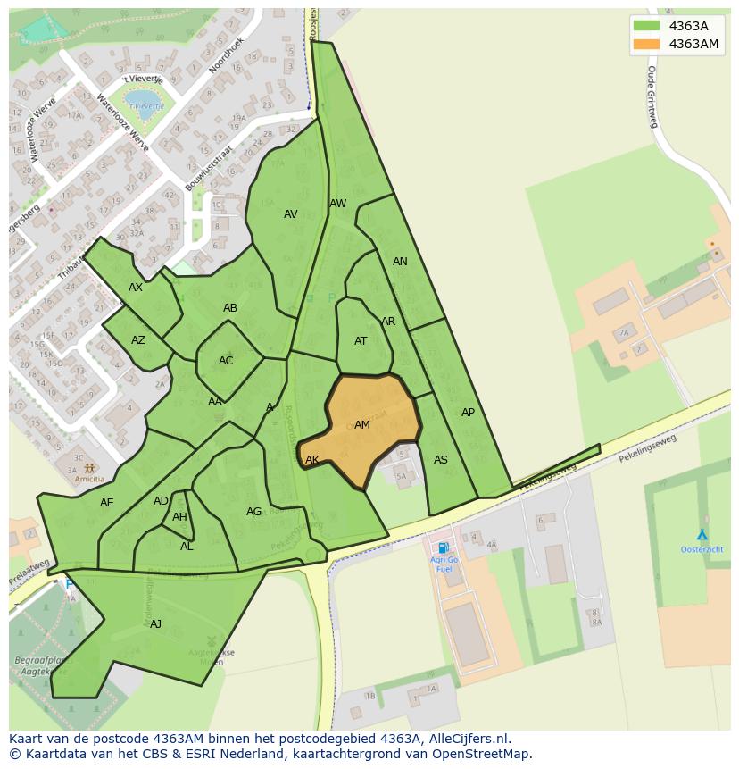 Afbeelding van het postcodegebied 4363 AM op de kaart.