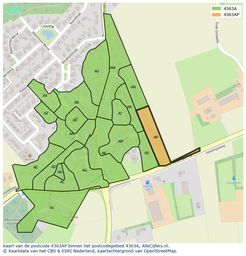 Afbeelding van het postcodegebied 4363 AP op de kaart.