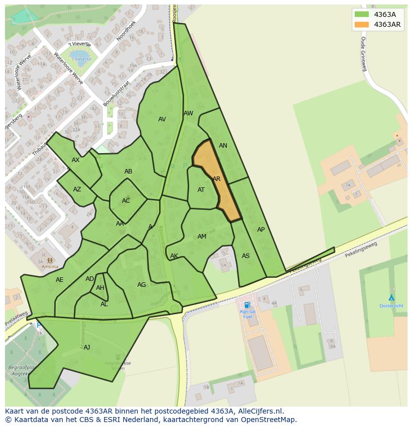 Afbeelding van het postcodegebied 4363 AR op de kaart.