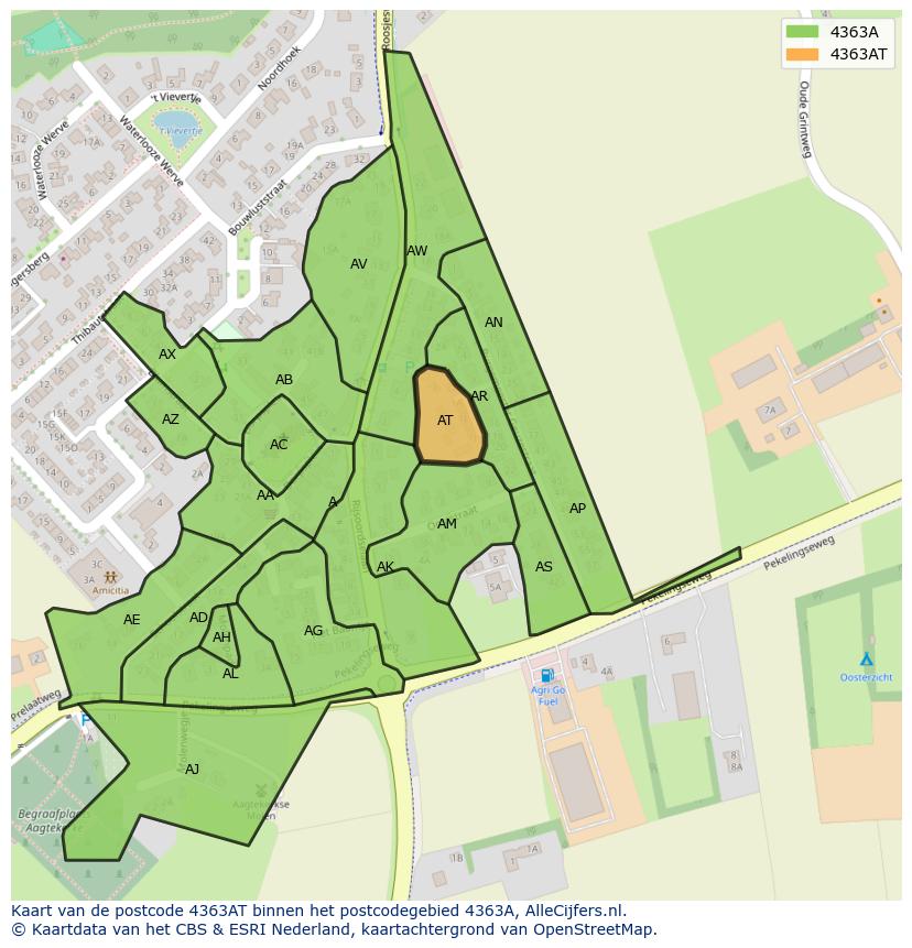 Afbeelding van het postcodegebied 4363 AT op de kaart.