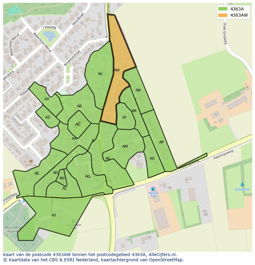 Afbeelding van het postcodegebied 4363 AW op de kaart.