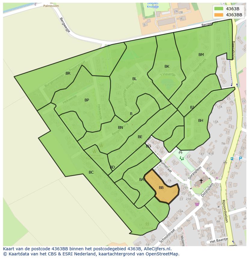 Afbeelding van het postcodegebied 4363 BB op de kaart.
