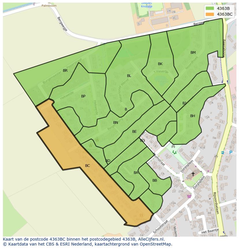 Afbeelding van het postcodegebied 4363 BC op de kaart.