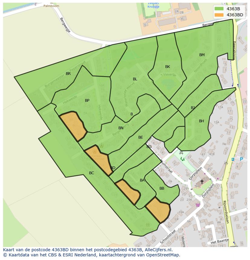 Afbeelding van het postcodegebied 4363 BD op de kaart.