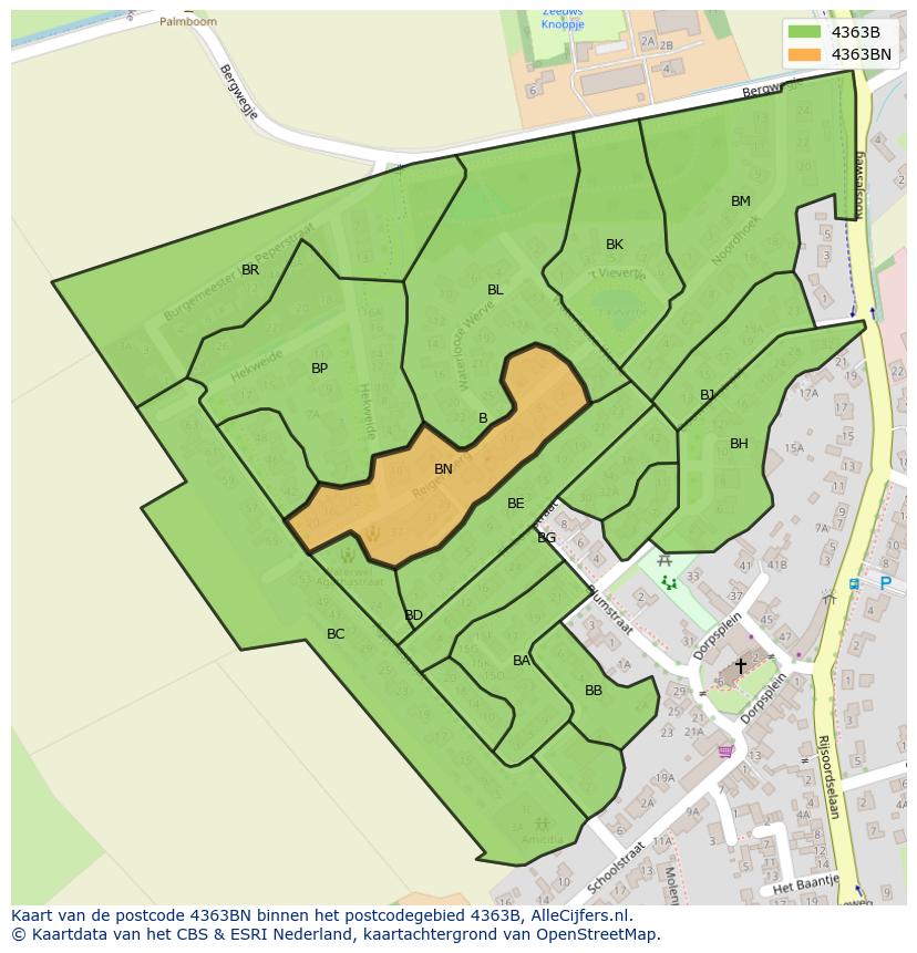 Afbeelding van het postcodegebied 4363 BN op de kaart.