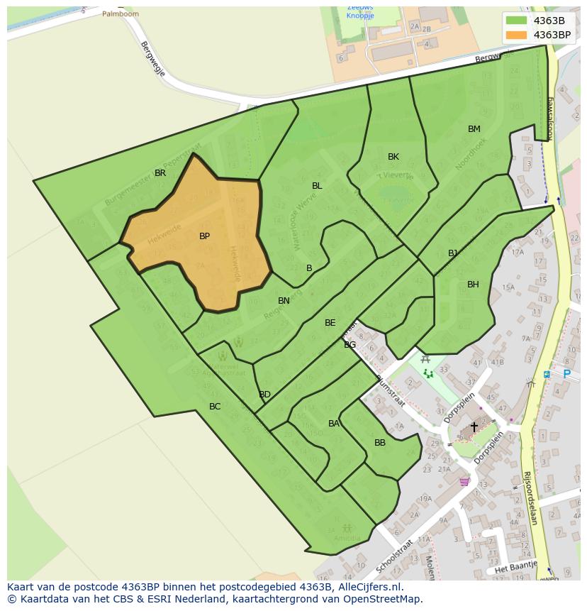 Afbeelding van het postcodegebied 4363 BP op de kaart.